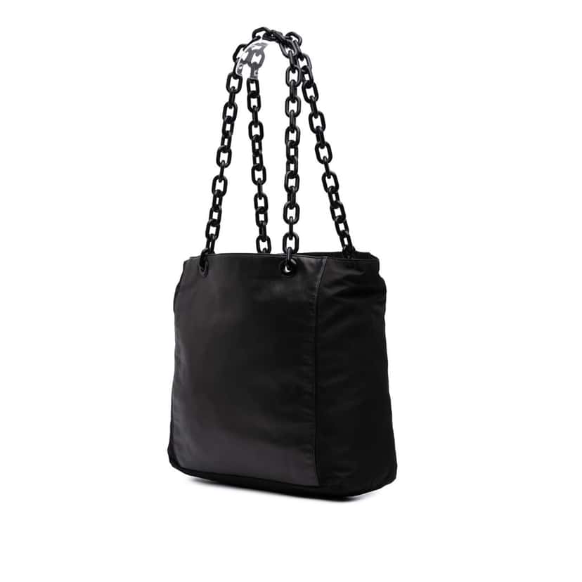 Prada Tessuto and Leather Chain Tote Black Good condition - Back View