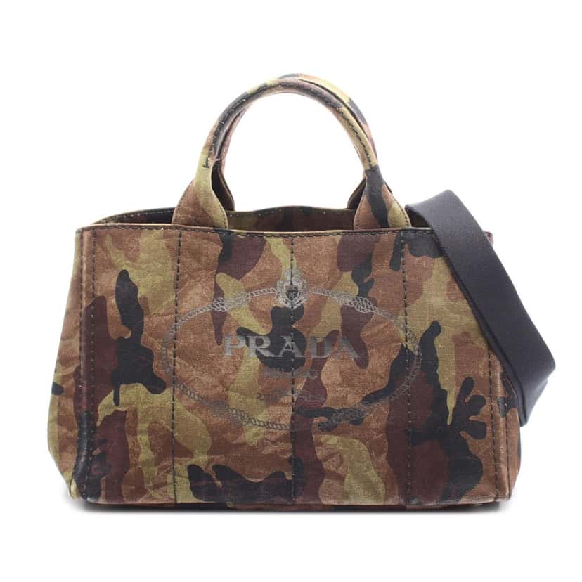Prada Canvas Canapa Logo Camouflage Satchel Brown Canvas Good condition - Front View