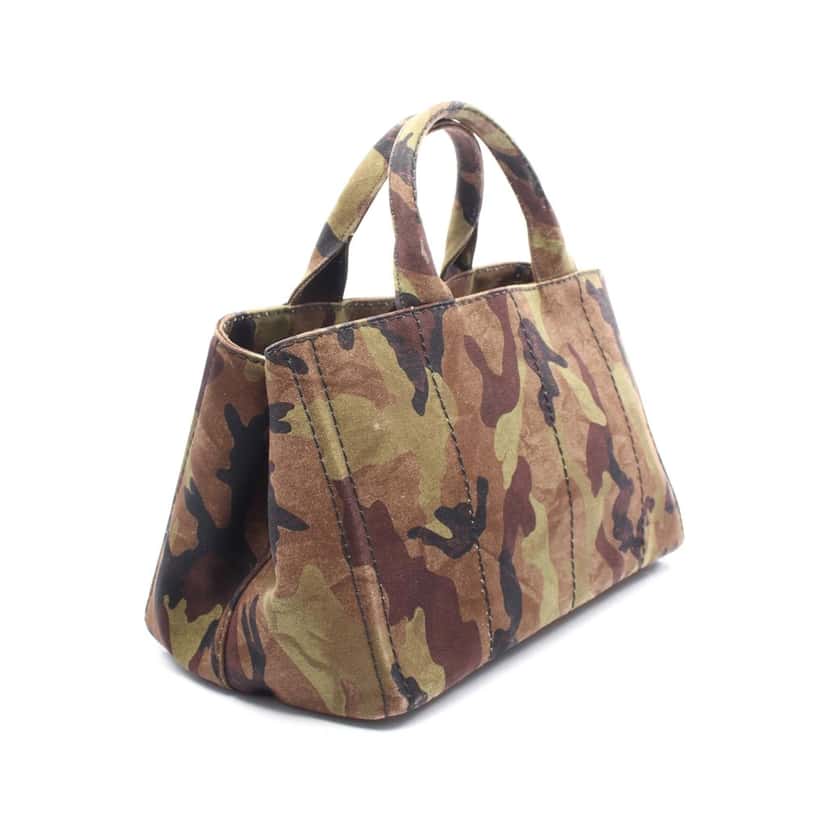 Prada Canvas Canapa Logo Camouflage Satchel Brown Canvas Good condition - Back View