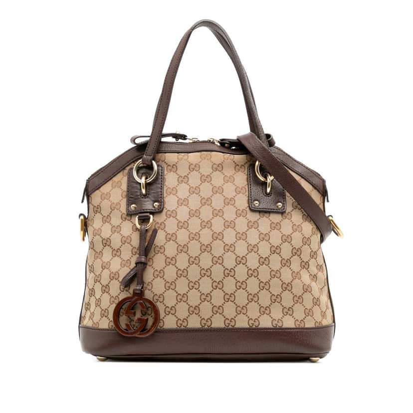 Gucci Medium GG Canvas Charm Dome Satchel Brown Canvas Good condition - Front View