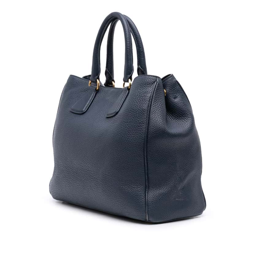 Prada Vitello Daino Open Convertible Tote Blue Leather Good condition - Back View