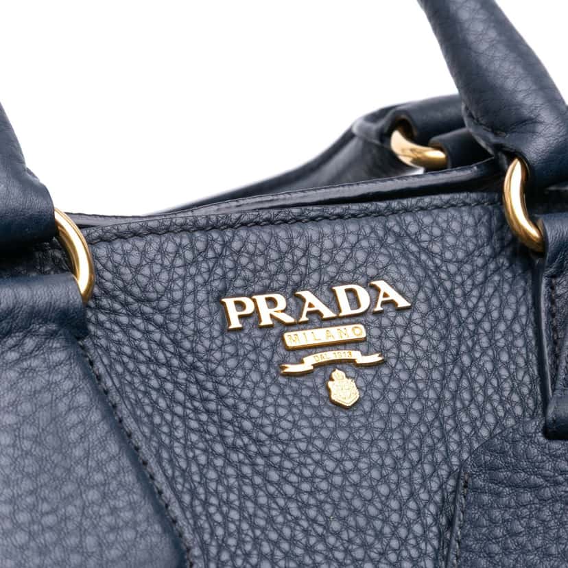 Prada Vitello Daino Open Convertible Tote Blue Leather Good condition - Box View
