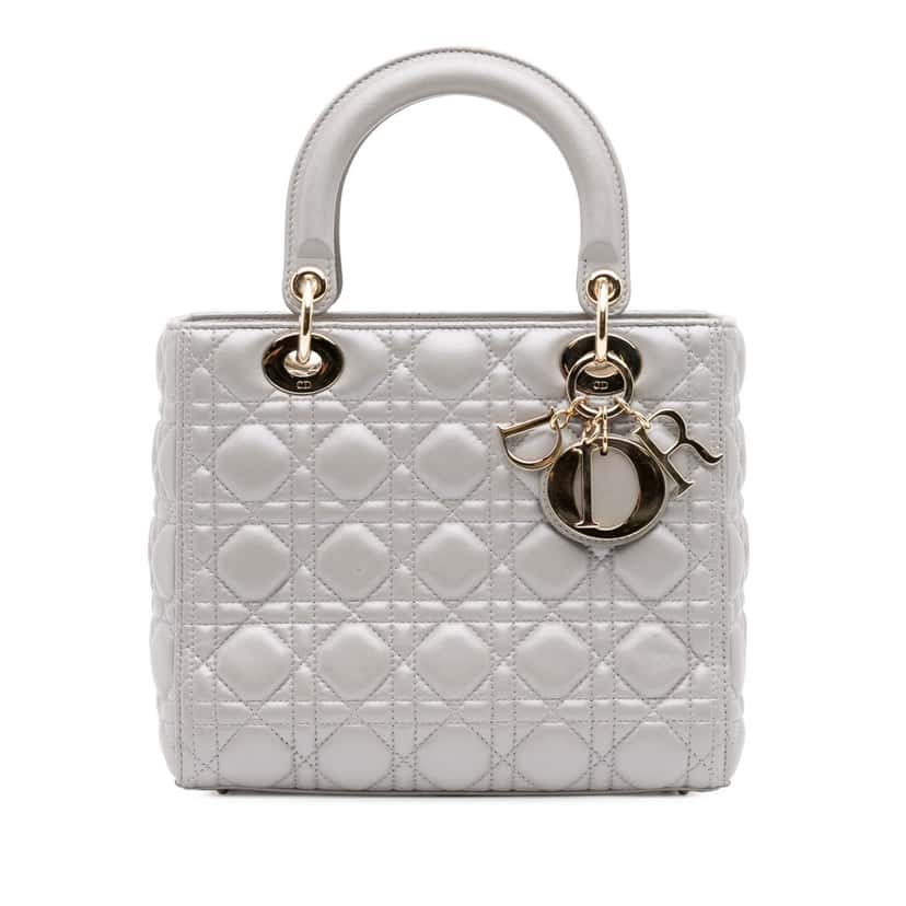 Dior Medium Lambskin Cannage Lady Dior Grey Leather Good condition - Front View