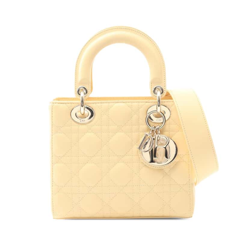 Dior Small Lambskin Cannage Lady Dior Yellow Leather Good condition - Front View