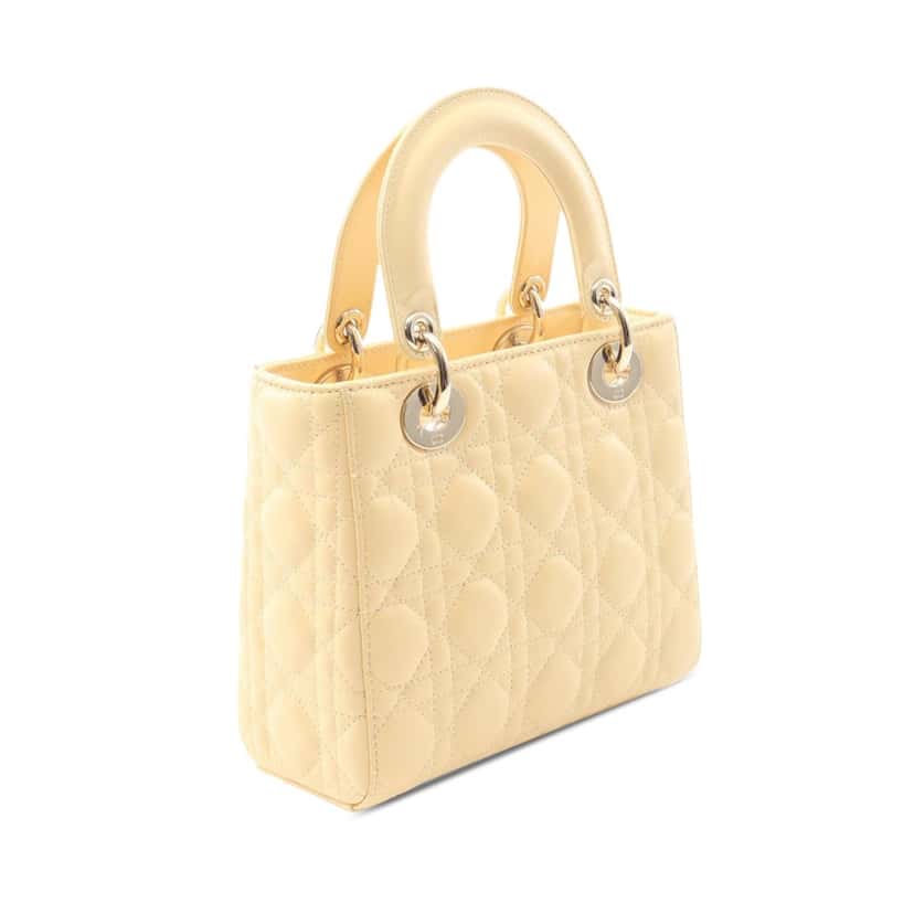 Dior Small Lambskin Cannage Lady Dior Yellow Leather Good condition - Back View