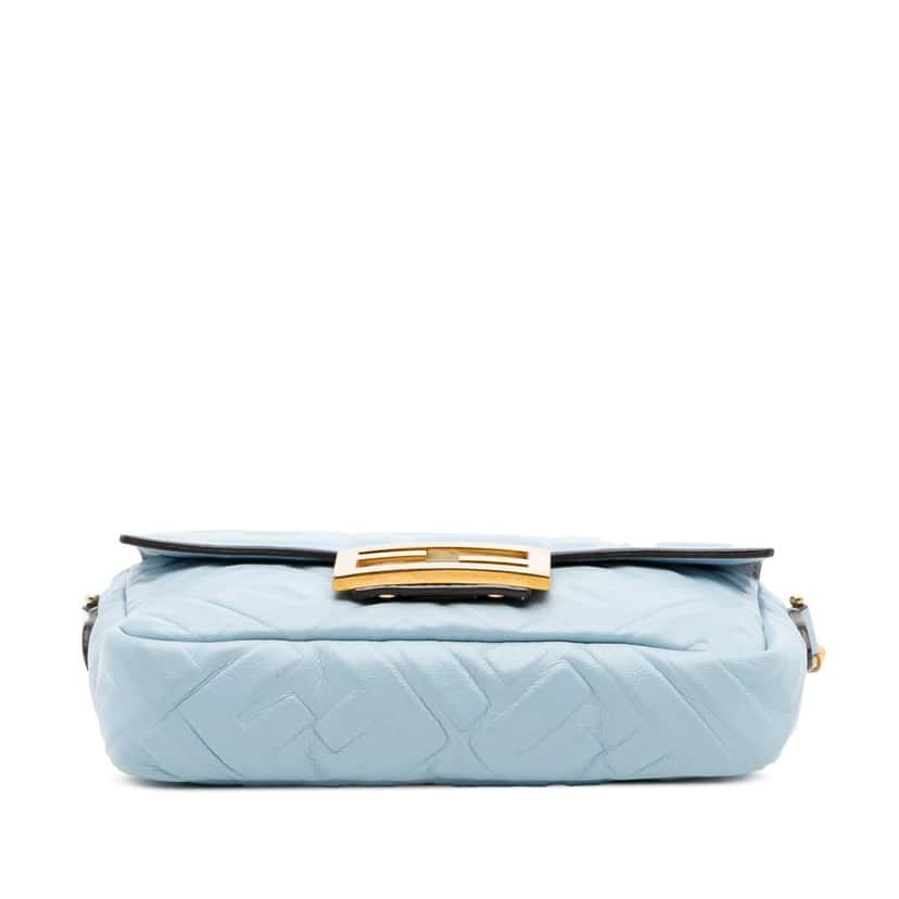 Fendi Mini Zucca Embossed Leather Baguette Satchel Blue Leather Good condition - Inside View