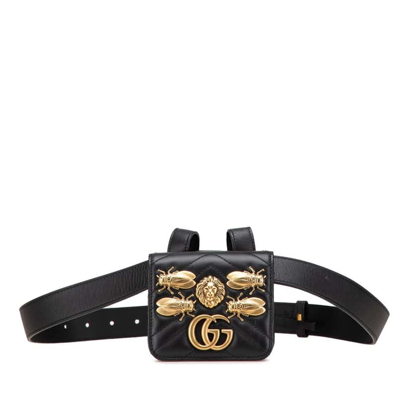 Gucci Mini GG Marmont Matelasse Leather Animal Studs Belt Pouch Bag Black Leather Good condition - Front View