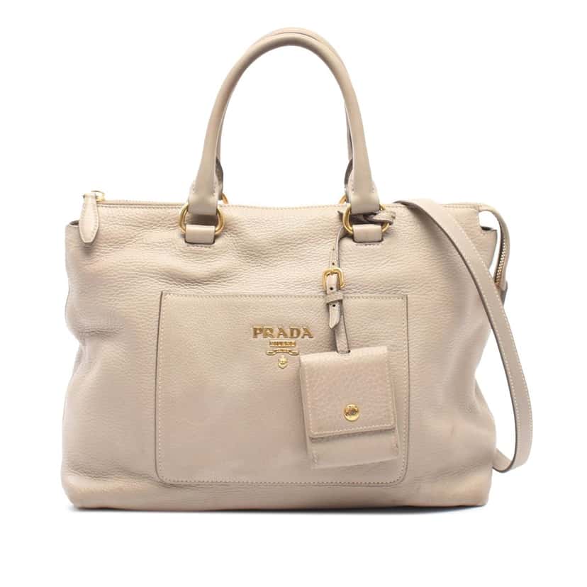 Prada Vitello Daino Zip Top Convertible Tote Brown Leather Good condition - Front View