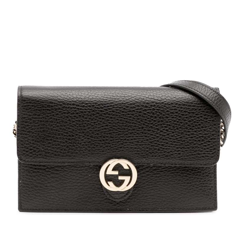 Gucci Leather Interlocking G Dollar Wallet on Chain Black Leather Good condition - Front View