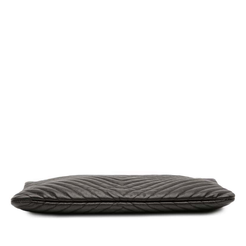Chanel Large Chevron Caviar O Case Clutch Black Leather Good condition - Inside View