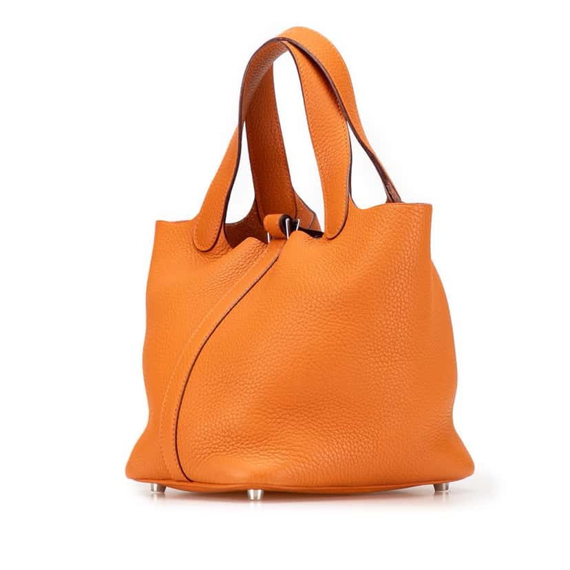Hermès Clemence Picotin 18 Orange Leather Good condition - Back View
