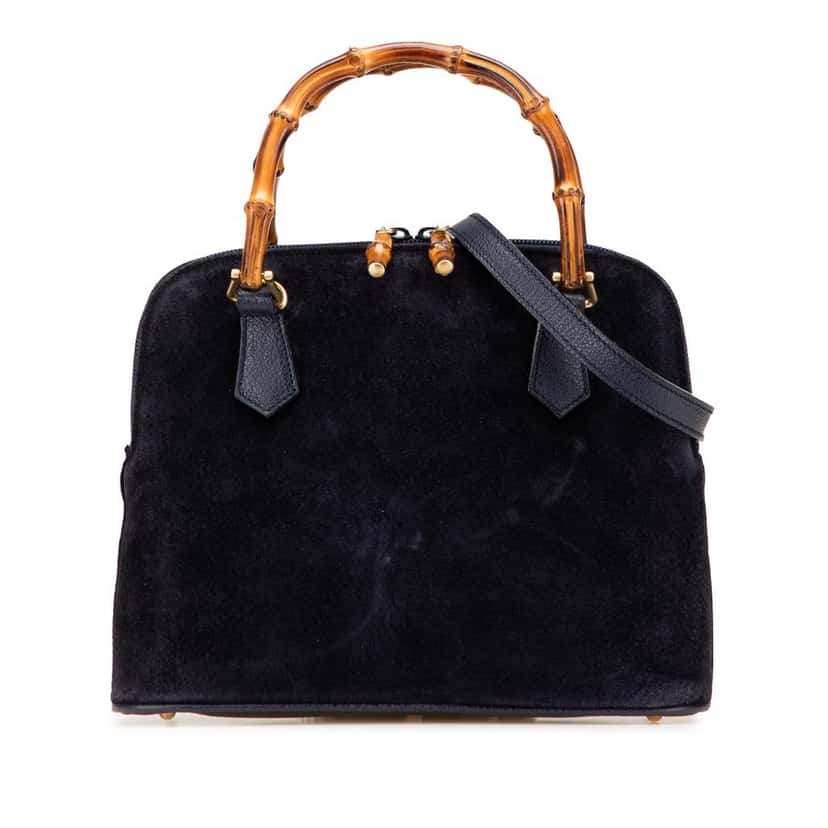 Gucci Suede Bamboo Dome Satchel Blue Leather Good condition - Front View