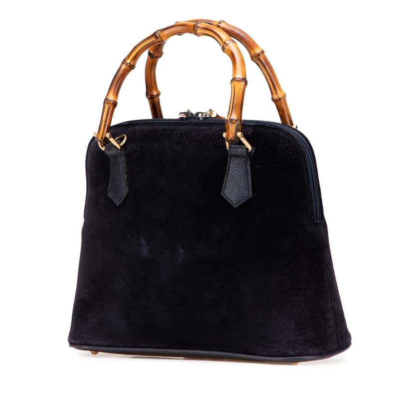 Gucci Suede Bamboo Dome Satchel Blue Leather Good condition - Back View