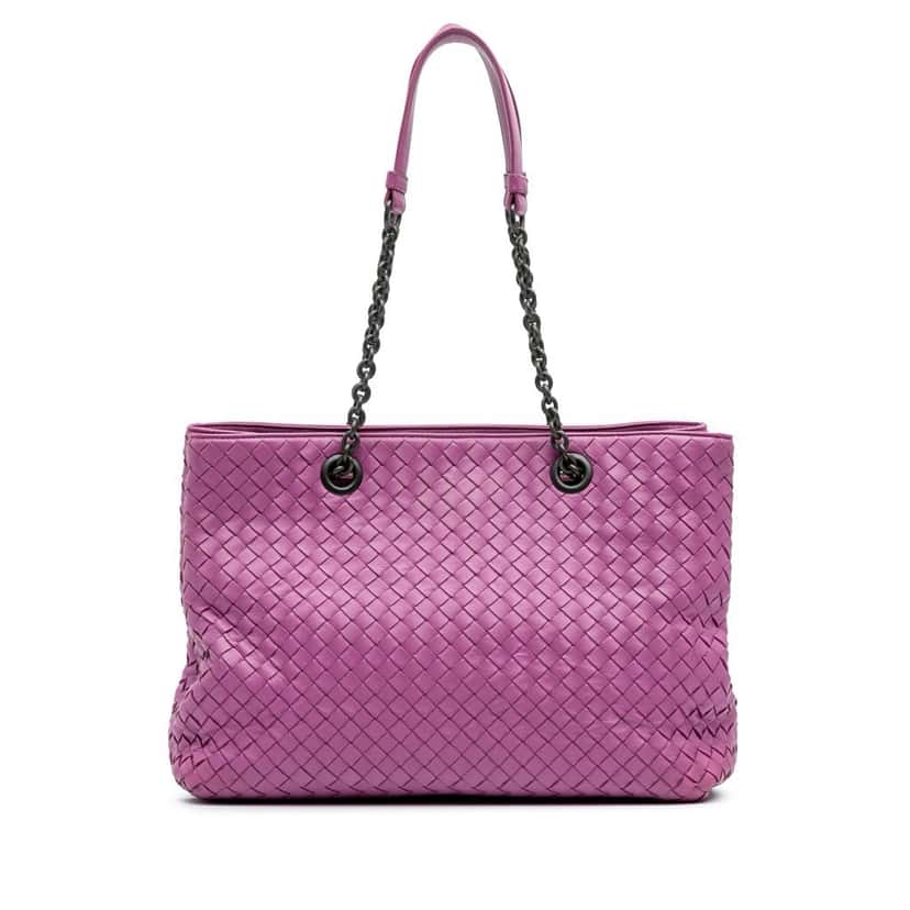 Bottega Veneta Medium Nappa Intrecciato Double Chain Tote Purple Leather Good condition - Front View