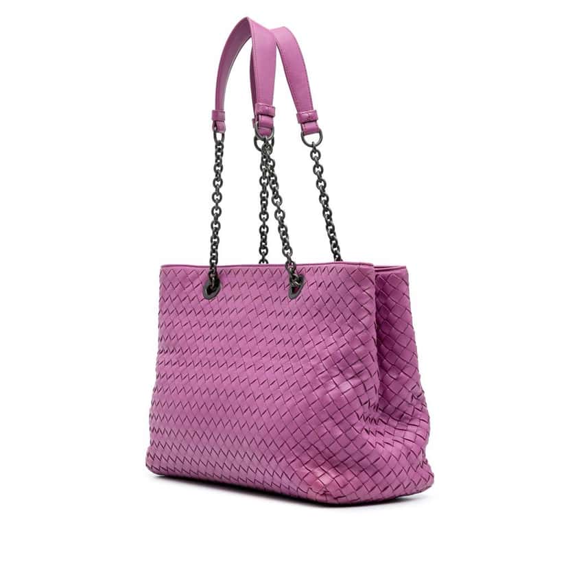 Bottega Veneta Medium Nappa Intrecciato Double Chain Tote Purple Leather Good condition - Back View