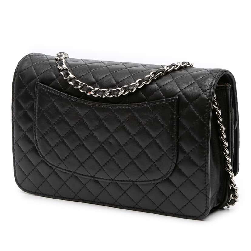 Chanel Microquilted Lambskin Wallet On Chain Black Leather Good condition - Back View