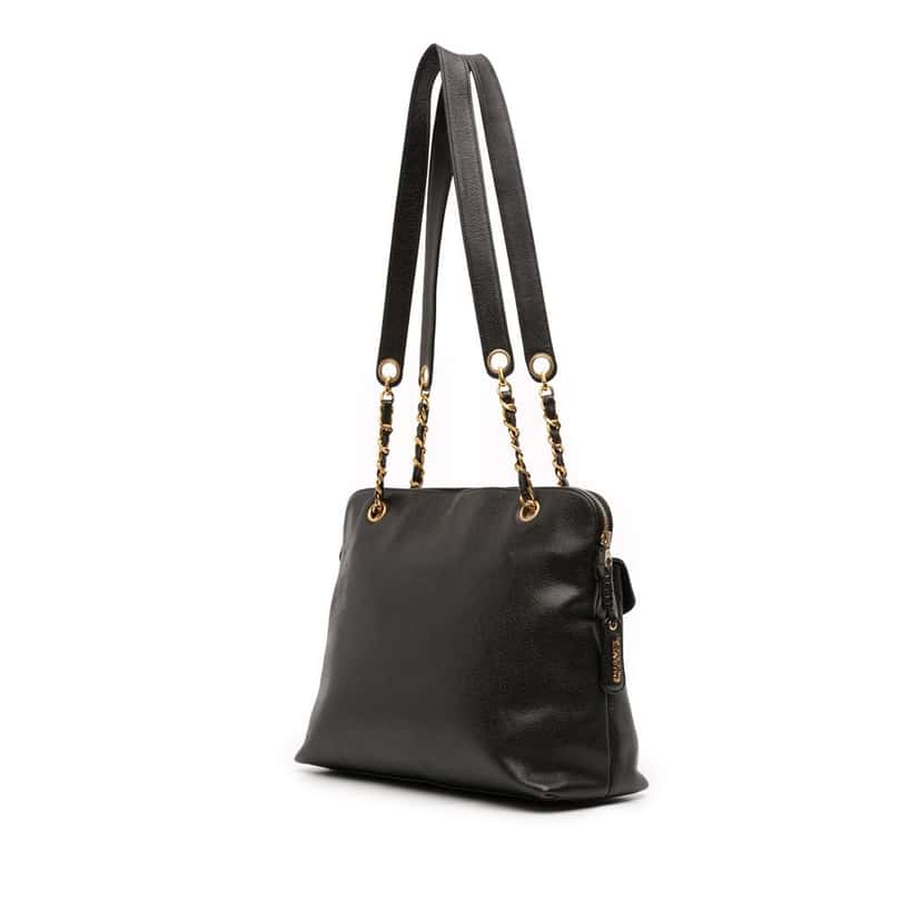 Chanel Caviar Front Pocket Chain Tote Black Leather Good condition - Back View