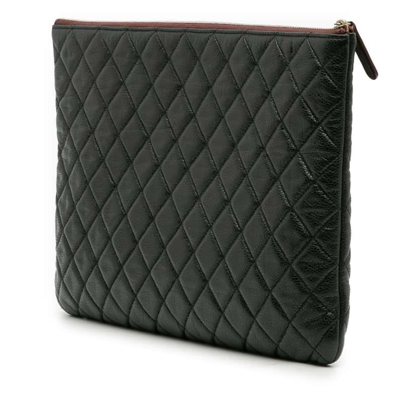 Chanel Large Quilted Caviar O Case Clutch Black Leather Good condition - Back View