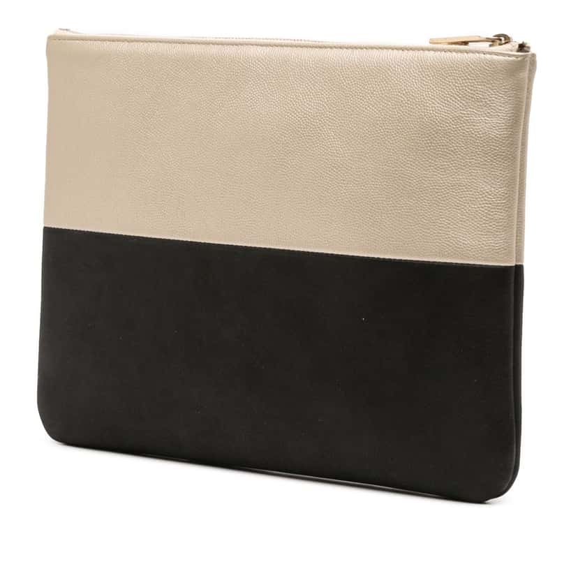 Chanel Medium Bicolor Caviar and Iridescent Calfskin O Case Clutch Gold Leather Good condition - Back View