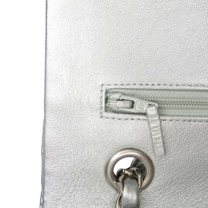 Chanel Medium Classic Perforated Lambskin Double Flap Silver Leather Good condition - Box View