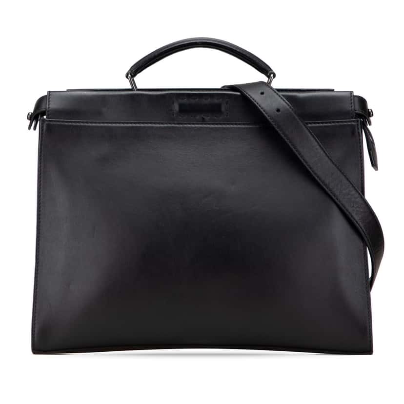 Fendi Large Leather Selleria Peekaboo Iconic Fit Bag Black Leather Good condition - Front View