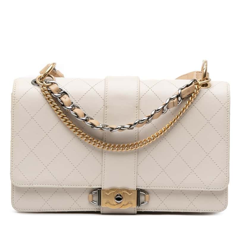 Chanel CC Stitched Calfskin Chain Flap White Leather Good condition - Front View