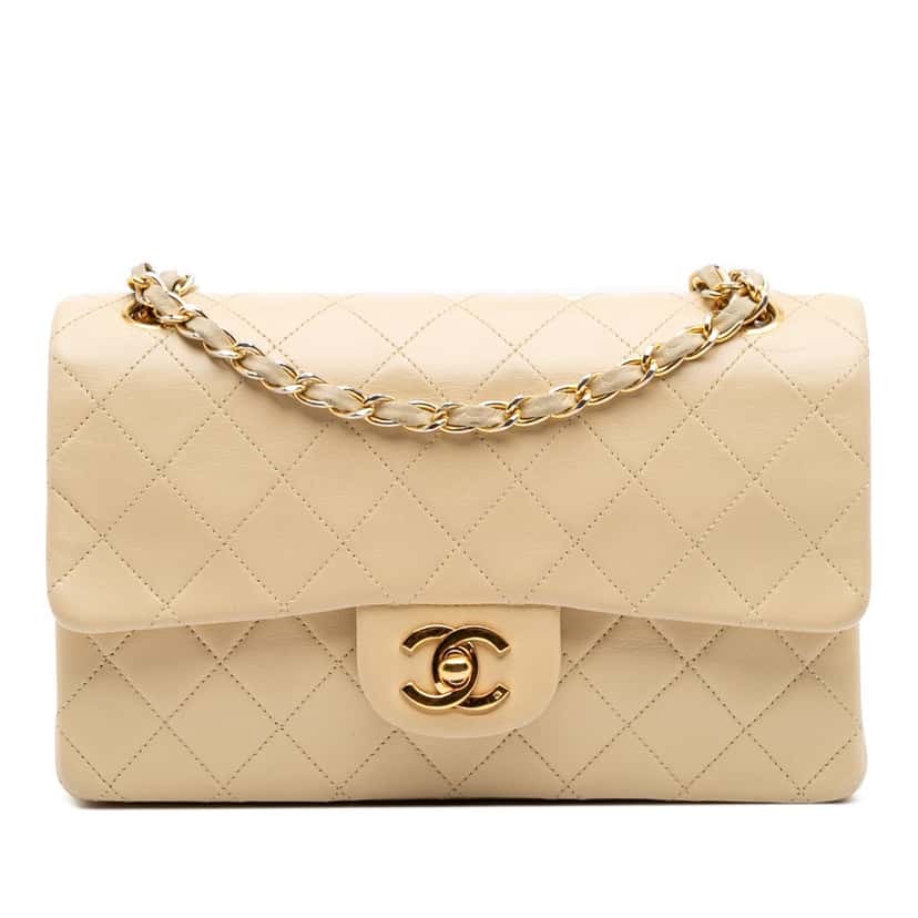 Chanel Small Classic Lambskin Double Flap Brown Leather Fair condition - Front View