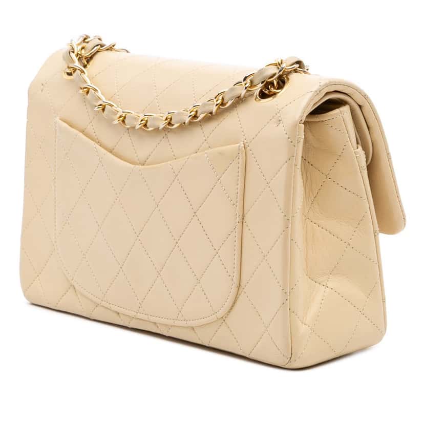 Chanel Small Classic Lambskin Double Flap Brown Leather Fair condition - Back View