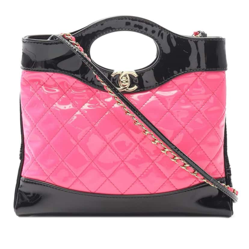 Chanel Mini Bicolor Quilted Patent 31 Shopping Bag Pink Leather Good condition - Front View