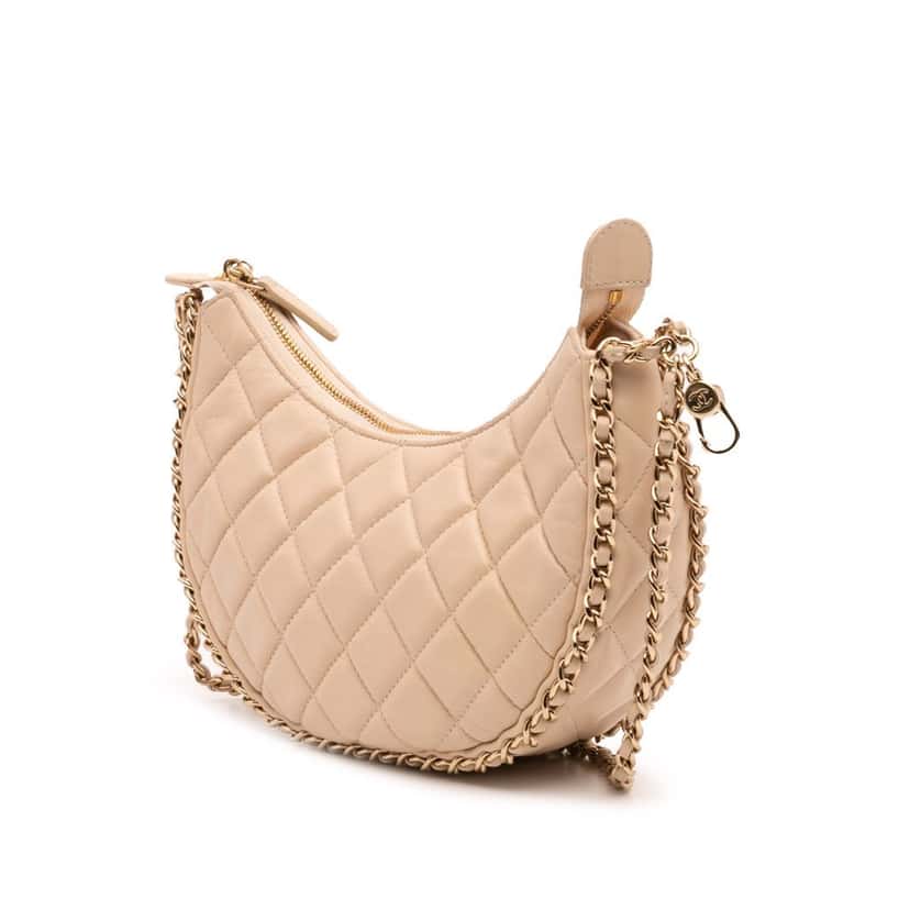 Chanel Small Quilted Lambskin Chain Around Hook Hobo Bag White Leather Good condition - Back View