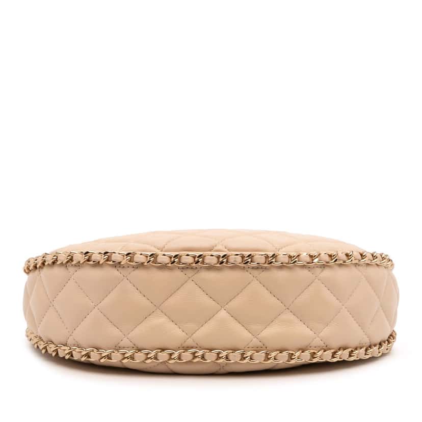 Chanel Small Quilted Lambskin Chain Around Hook Hobo Bag White Leather Good condition - Inside View