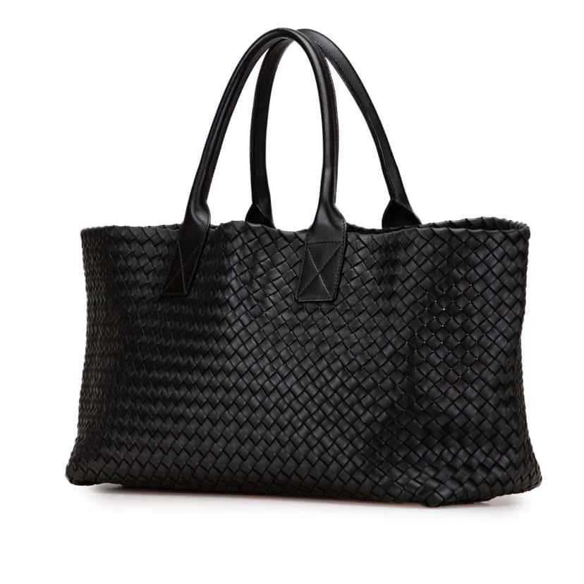 Bottega Veneta Medium Lambskin Intreccio Cabat Tote Black Leather Very good condition - Back View
