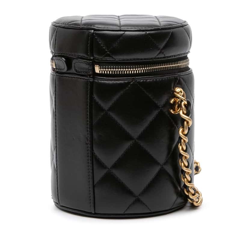 Chanel Small Quilted Lambskin Side Note Vanity Case Black Leather Good condition - Back View