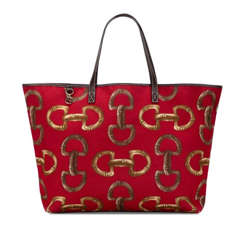 Gucci Printed Canvas Horsebit Tote Red Canvas Good condition - Front View