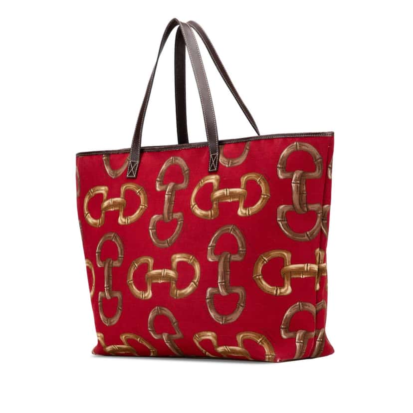 Gucci Printed Canvas Horsebit Tote Red Canvas Good condition - Back View
