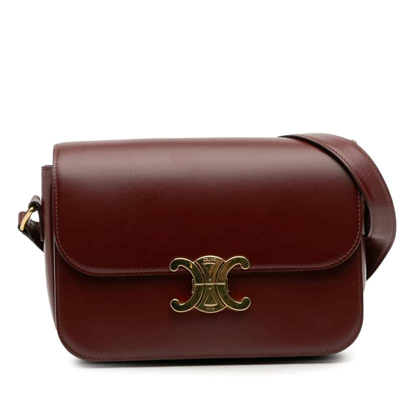 Celine Classique Shiny Calfskin Triomphe Crossbody Red Leather Good condition - Front View