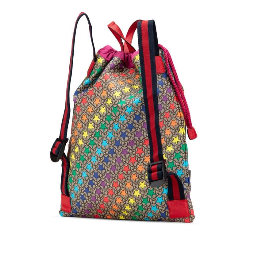 Gucci GG Supreme Web Star Print Children's Backpack Brown Canvas Good condition - Back View
