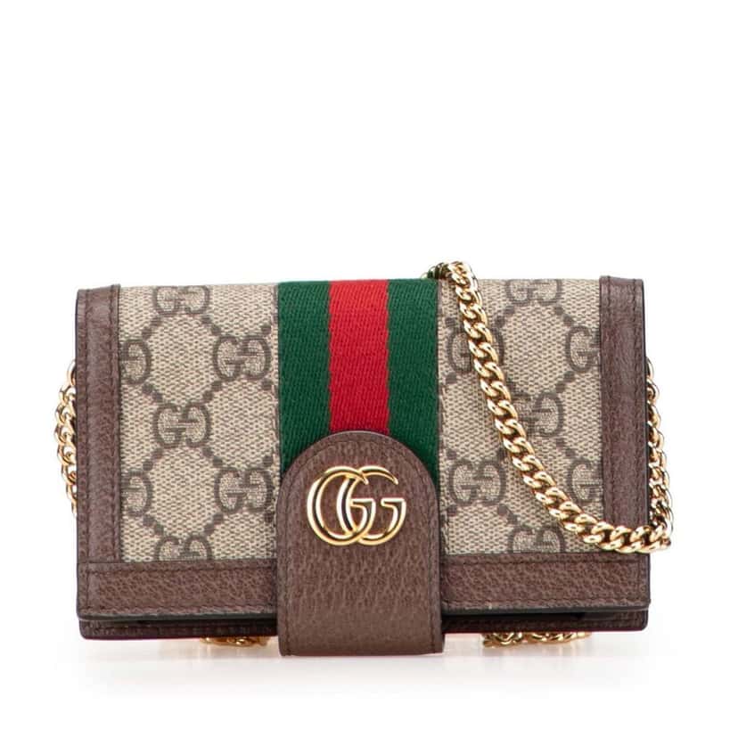 Gucci GG Supreme Ophidia Iphone Case Wallet on Chain Brown Canvas Good condition - Front View