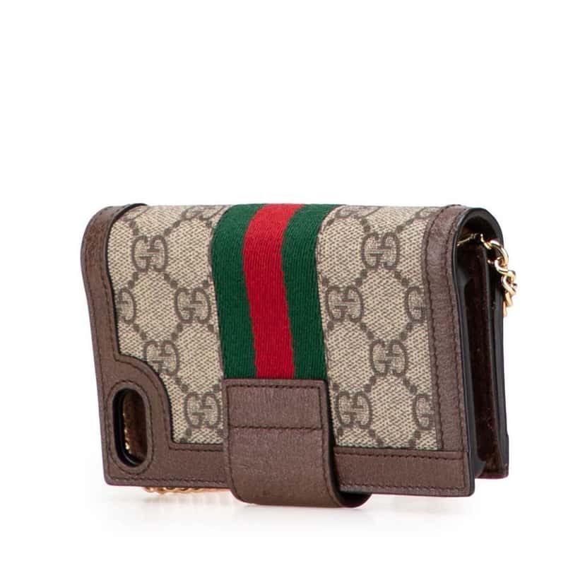 Gucci GG Supreme Ophidia Iphone Case Wallet on Chain Brown Canvas Good condition - Back View