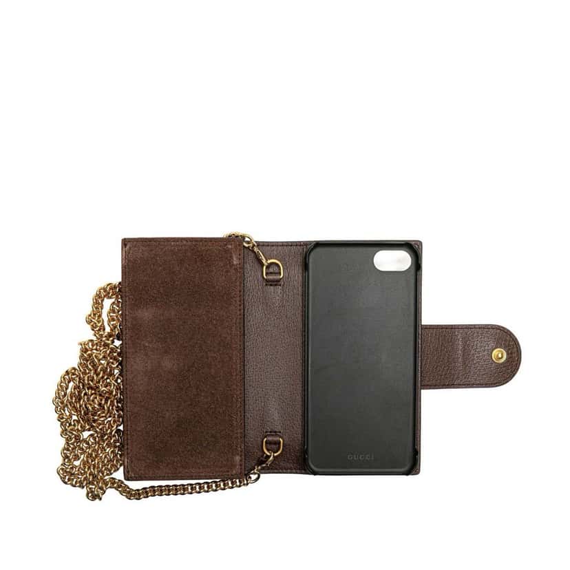 Gucci GG Supreme Ophidia Iphone Case Wallet on Chain Brown Canvas Good condition - Model View