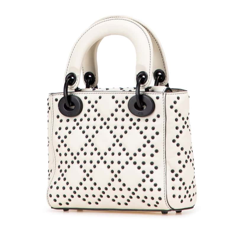 Dior Mini Ultra Matte Calfskin Cannage Studded Supple Lady Dior White Leather Good condition - Back View