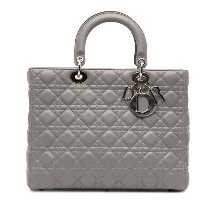 Dior Large Lambskin Cannage Lady Dior Grey Leather Good condition - Front View