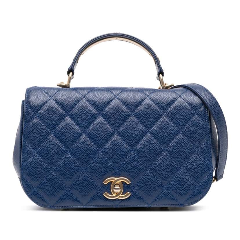 Chanel Small Quilted Caviar Carry Around Flap Blue Leather Good condition - Front View
