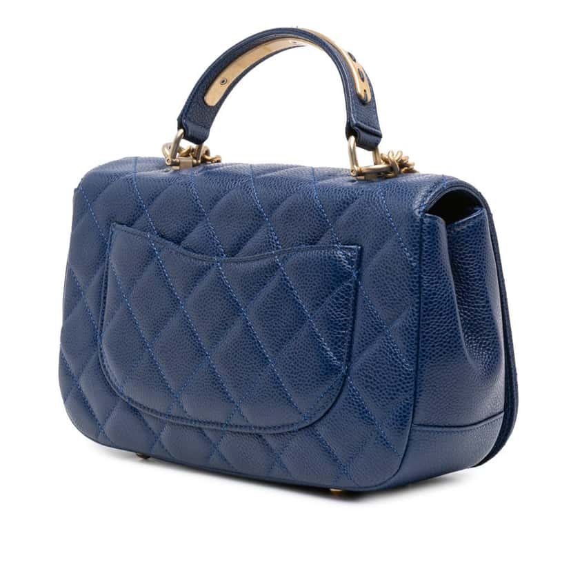 Chanel Small Quilted Caviar Carry Around Flap Blue Leather Good condition - Back View