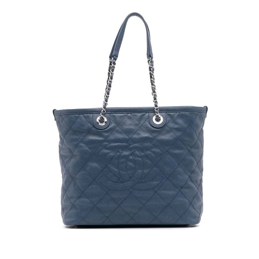 Chanel Small Quilted Caviar Daily Shopping Tote Blue Leather Fair condition - Front View