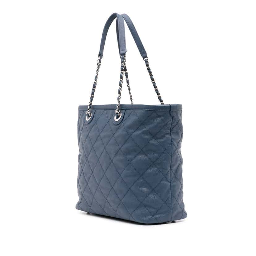 Chanel Small Quilted Caviar Daily Shopping Tote Blue Leather Fair condition - Back View