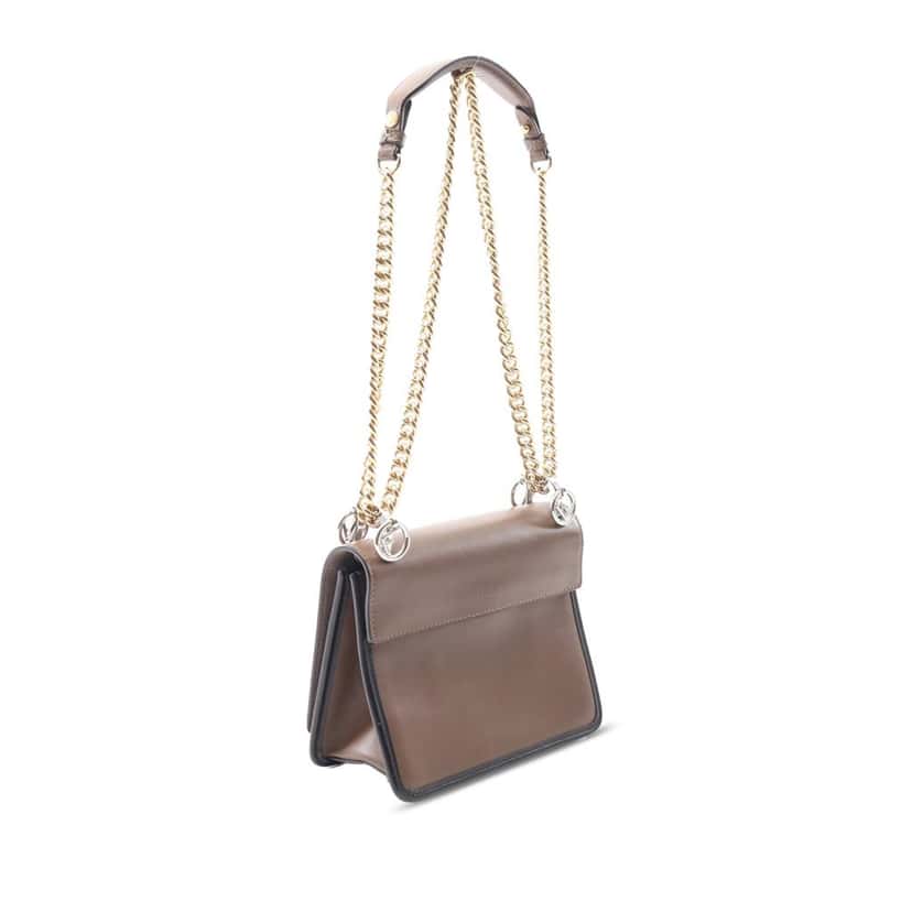 Fendi Small Zucca Embossed Leather Kan I F Crossbody Brown Leather Good condition - Back View