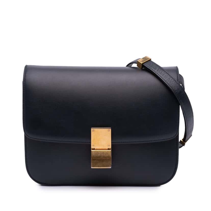 Celine Medium Calfskin Classic Box Black Leather Good condition - Front View
