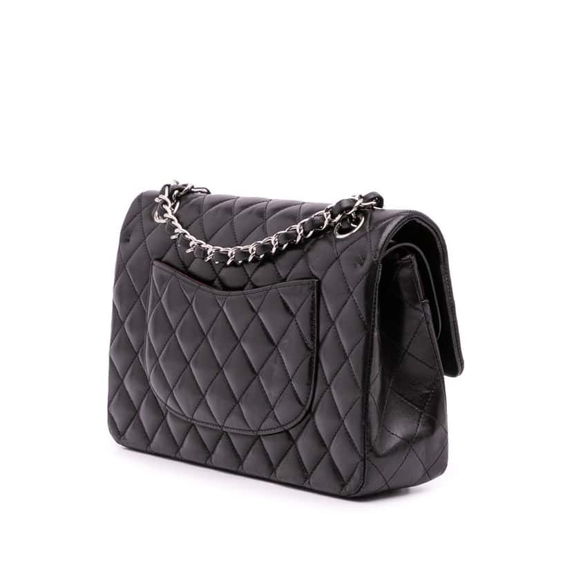 Chanel Medium Classic Lambskin Double Flap Black Leather Good condition - Back View