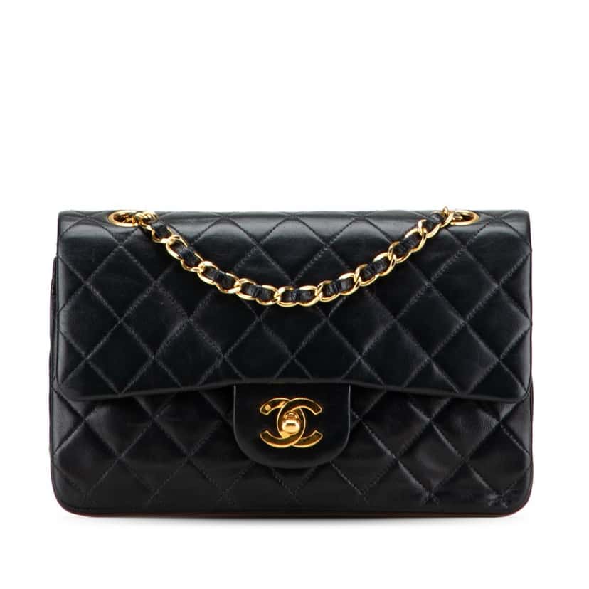 Chanel Small Classic Lambskin Double Flap Black Leather Good condition - Front View